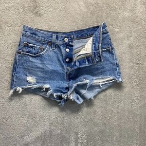 Levis 501 Shorts Womens 26 Blue Cutoffs Original Button Fly Medium Wash Denim